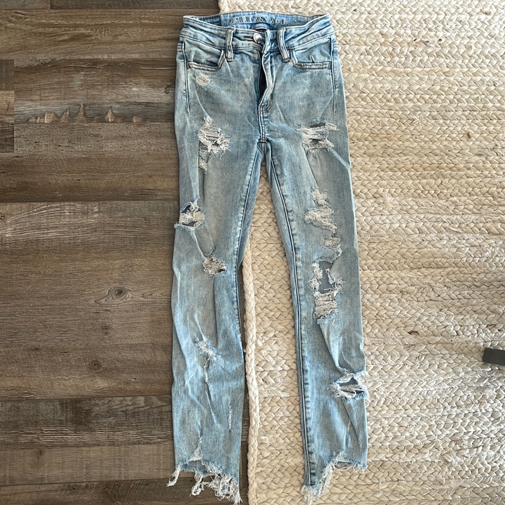 American Eagle Women/Juniors Distressed High-Rise Jeggings Crop Size 00 Regular